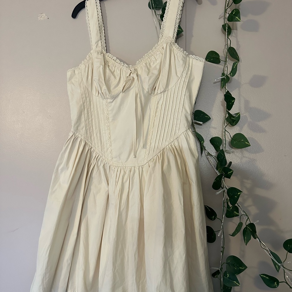 Le Lis Corset Bodice Bow Mini Dress in Cream